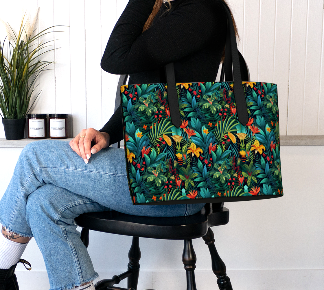 Belizean Night Garden Vegan Leather Tote