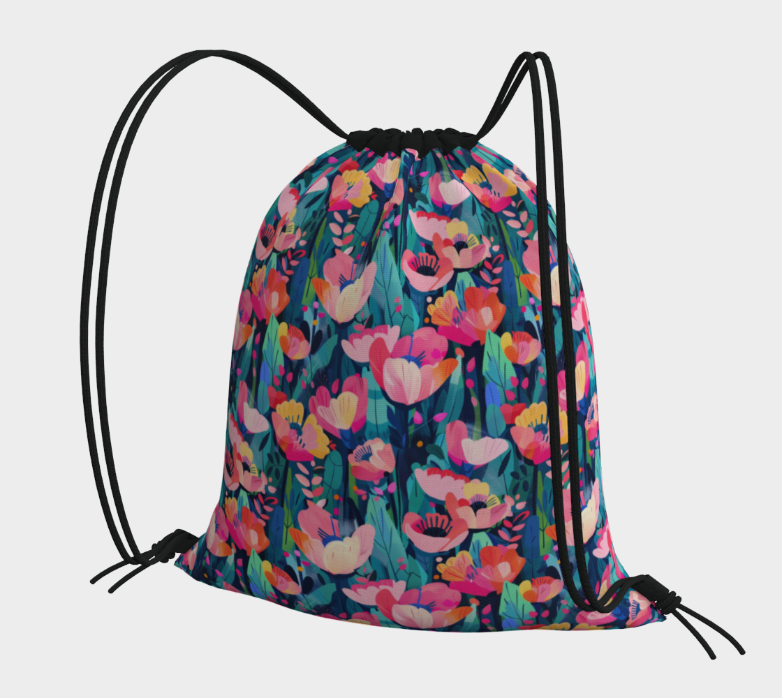 Whimsical Poppy Drawstring Bag