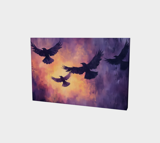 Crows in Twilight 18"x12" Canvas Print