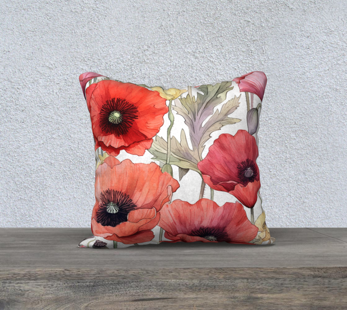 Sketchy Watercolor Poppies Throw Pillow Cover