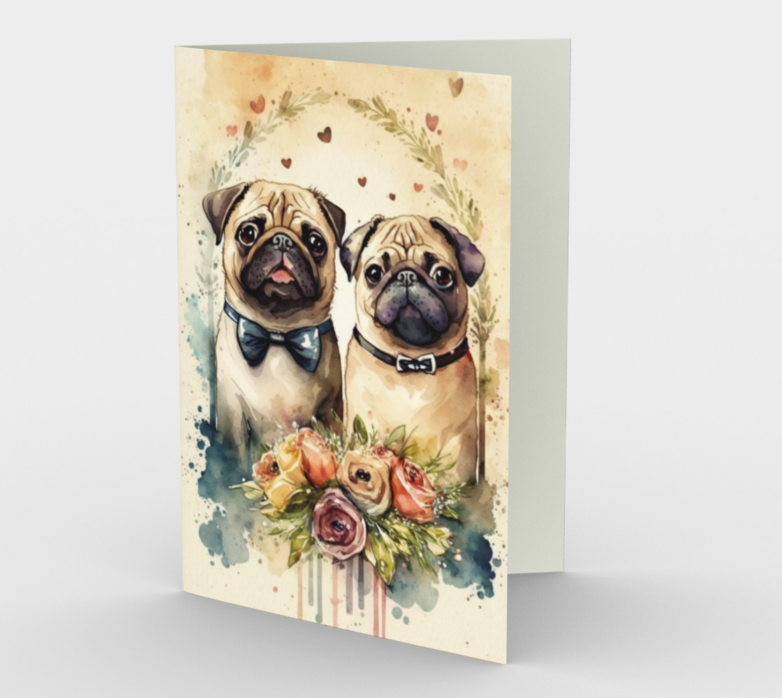 Pug Wedding Stationery Card (3-Pack)