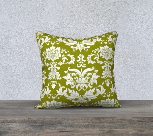 Green Damask Pillow Cover